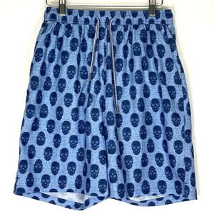 PETER MILLAR Seaside Swim Trunks Skull & Shark Tooth Print Mens Sz M Blue Beach